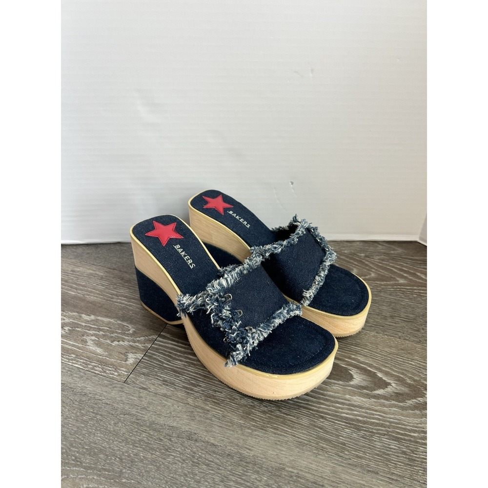 Y2K 2000s Bakers Frayed Denim Safety Pin Platform Wedges Bratz Americana Grunge